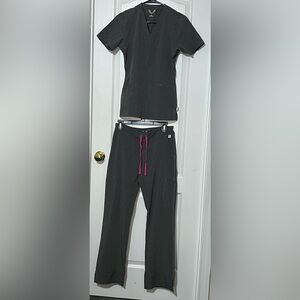 Smitten Charcoal Gray Scrub Set